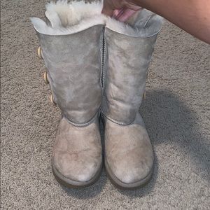 Girl's Tall Cream Botton UGG Boots